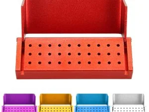 Aluminum bur holder with 30 FG size holes - open lid