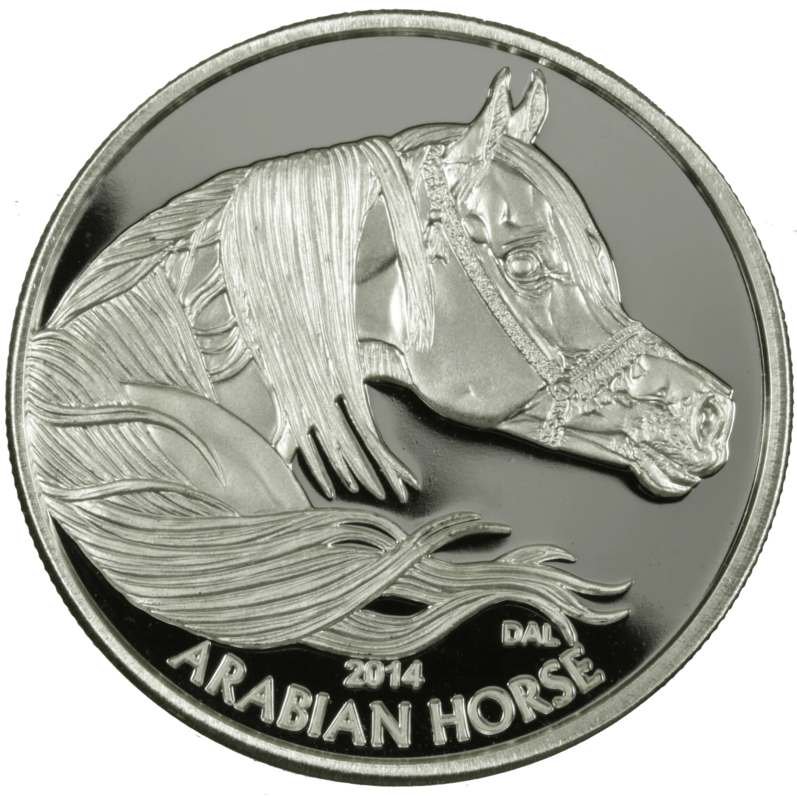 Year of the Horse Silver Coin round - Equus 2014 Horse, obverse side