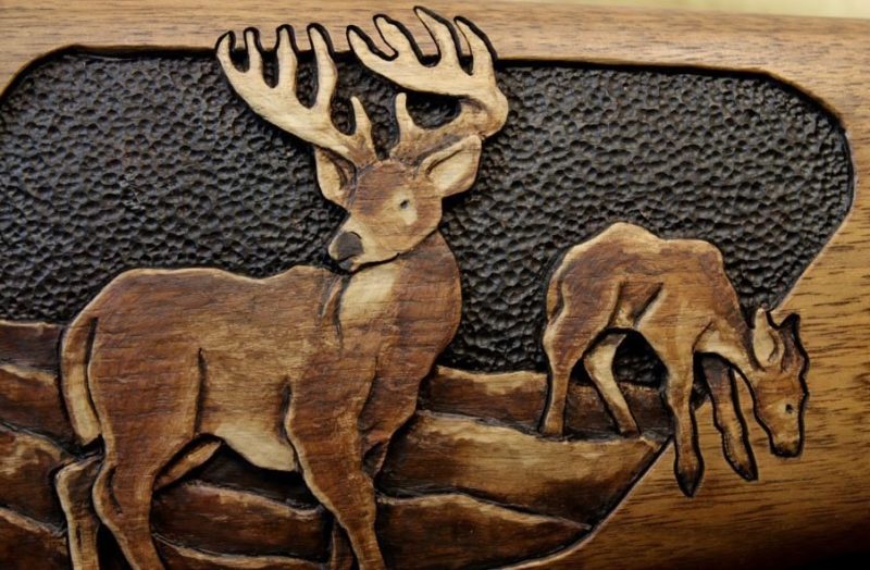 Roger Wolford gun stock carving - Close up White Tail deer